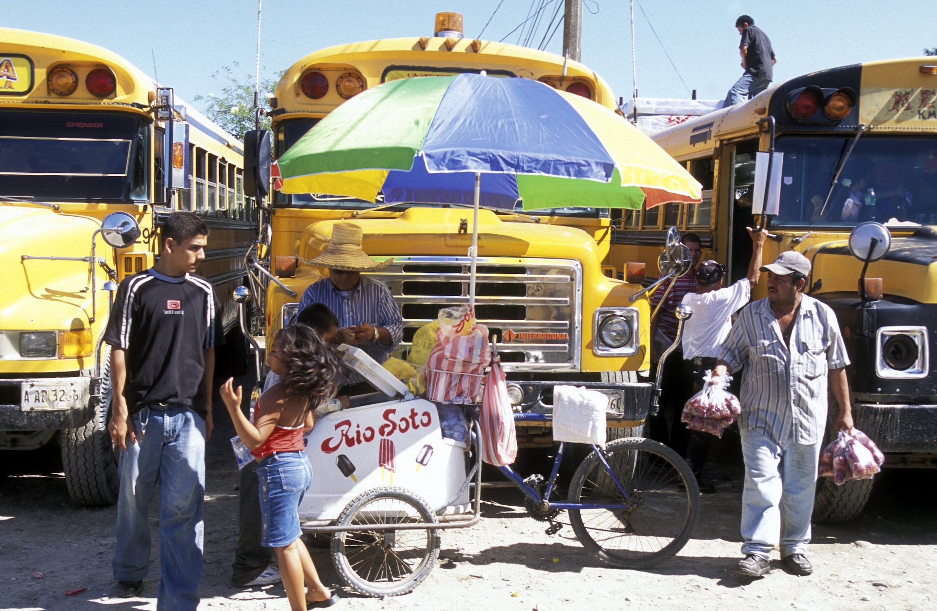 Local buses at the bus terminal in Tela near San Pedro Sula, Honduras